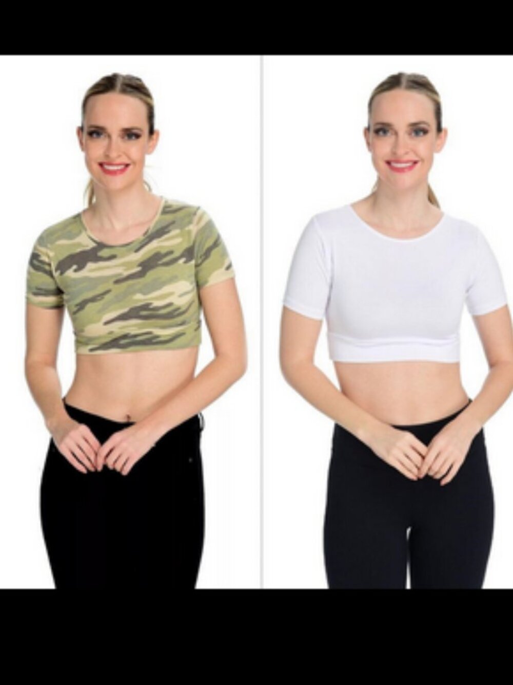 NEW IN PK Halftee Boyfriend Crew Bralette Top 2-Pack Womens sz S - White / Camo